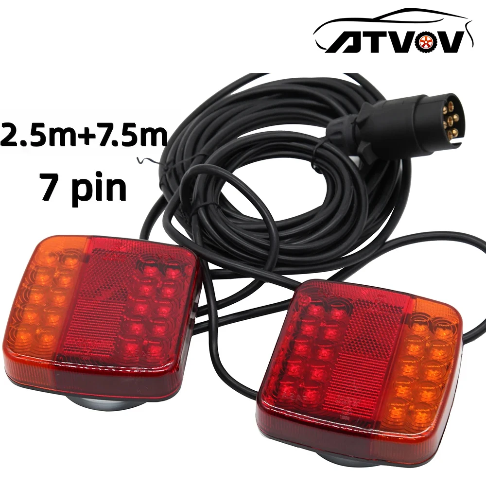 

ATVOV 1 Set Magnetic 26 LED Rear Tail Light Trailer Truck 10m Cable 7 Pin Plug Brake Stop Signal Lamp Reflector Lorry Caravan RV