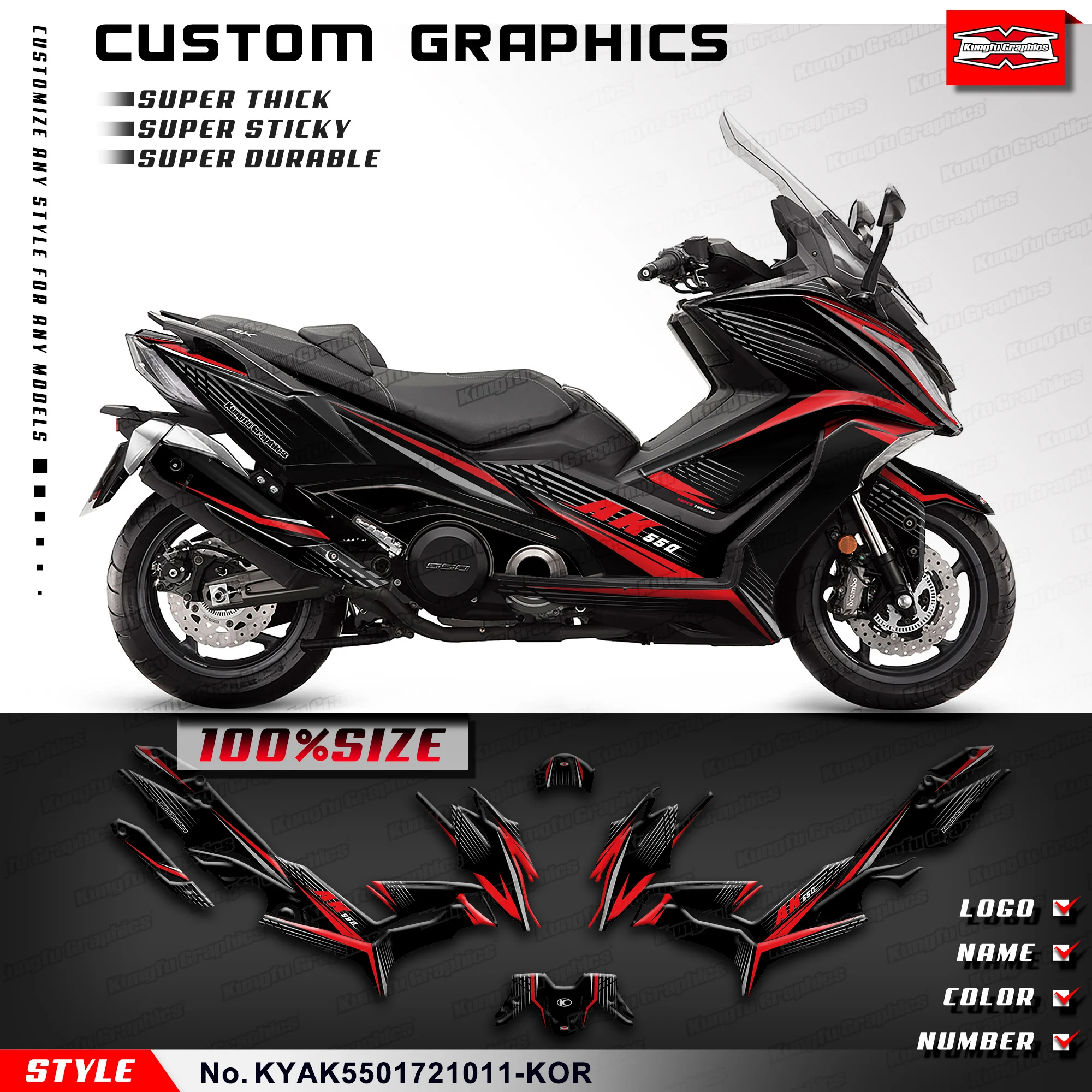 

KUNGFU, графика, полная наклейка, спортивный скутер, Набор наклеек для KYMCO AK550 2017 2018 2019 2020, KYAK5501721011-KOR