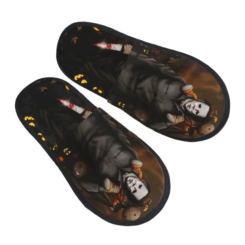 

Sandal rumah busa memori lembut film horor kustom sandal wanita Michael Myers Halloween nyaman hangat antiselip