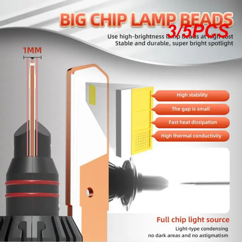 

3/5PCS Car Led Headlight 6000k Minimalist Design Durable Convenient To Install Ip68 Waterproof Car Accessories