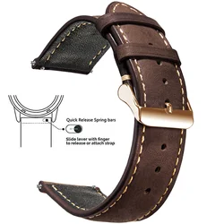 Vintage Quick Release Genuine Leather Watch Band - Men & Women Top Grain Strap - 20mm (Dark Brown 4)