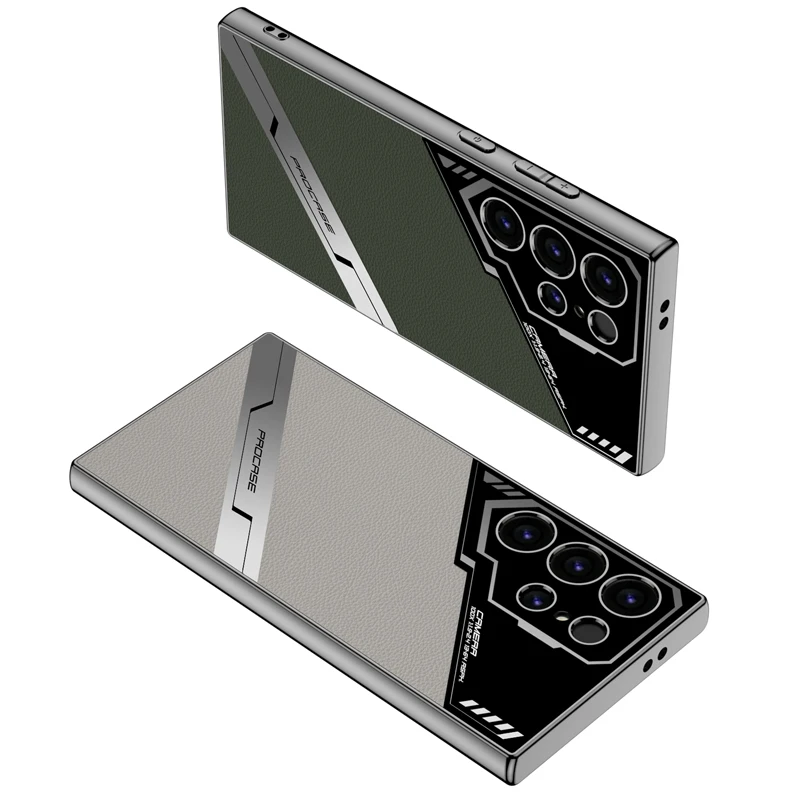 For Samsung Galaxy S24 S23 Ultra Case GKK Fashion Electroplating Plain Leather + Soft TPU Edge Camera Protection Cover