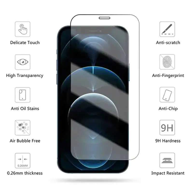 Black Shockproof Soft Phone Case with Tempered Glass Protective Cover