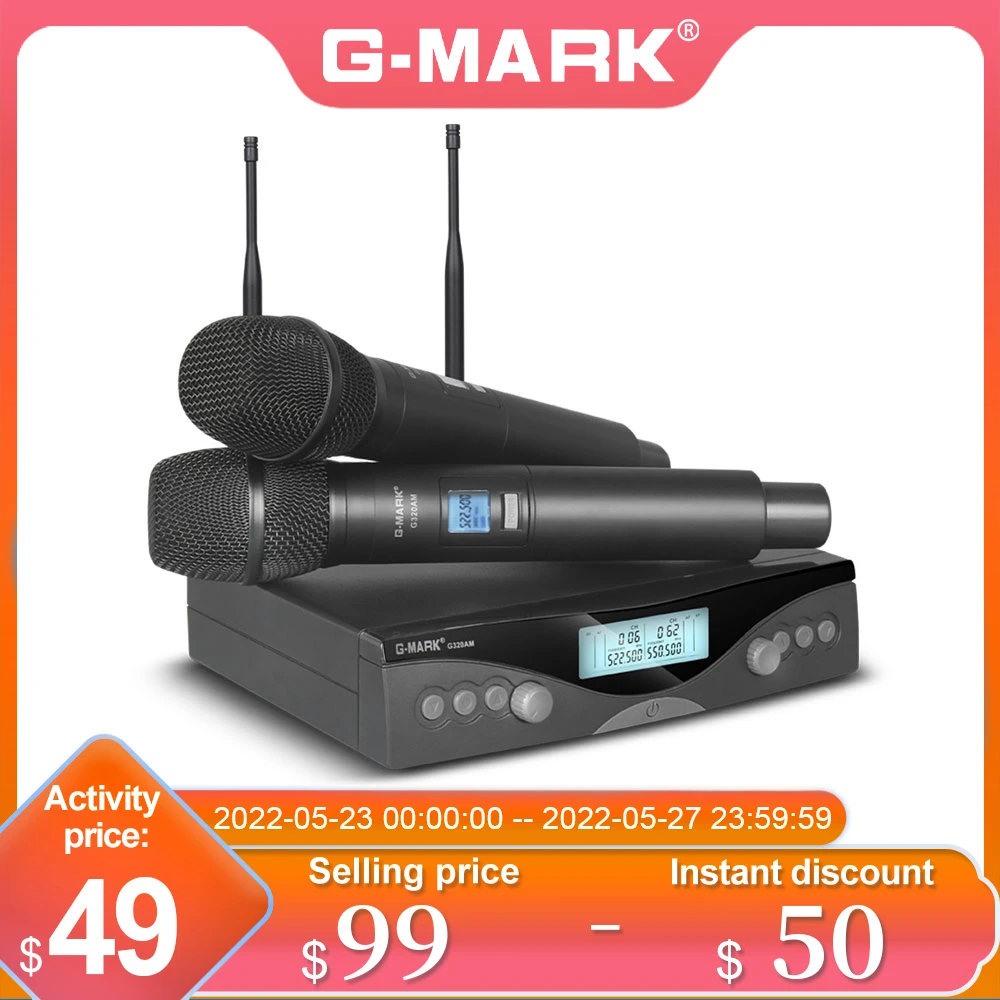 wireless headphones with mic Wireless Microphone G-MARK G320AM Professional UHF 2 Channels Karaoke Mic Handheld Automatic Frequency Adjustable 100M wireless headphones with mic