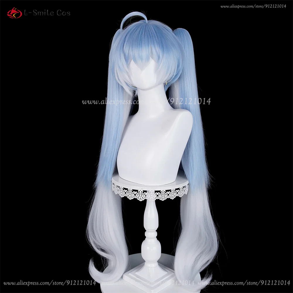 Anime Cosplay Perücke 100cm Double Ponytail Blau Grau, hitzebeständig, 550g+ Synthetik 6