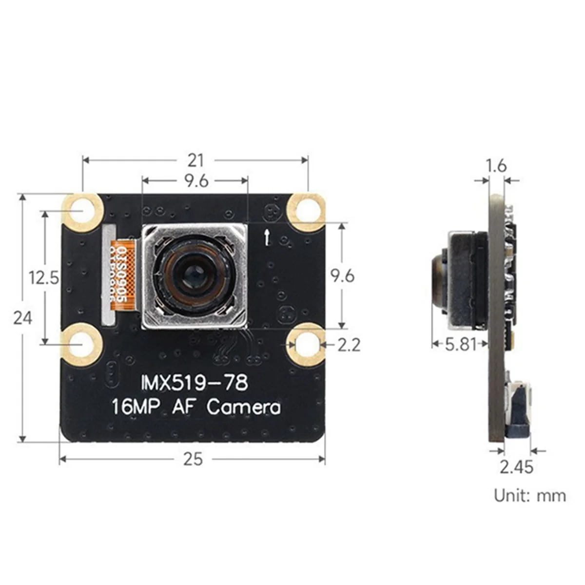 16MP Camera for Raspberry Pi5 Camera IMX519 Autofocus 78.5&deg; 4.28mm Module for Raspberry Pi5 RPi5 YDH