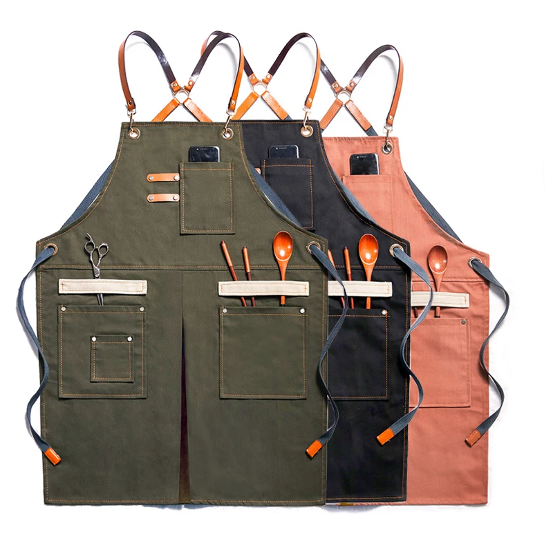 Hairdresser Solid Yellow Canvas Master Apron For Kitchen Accessories Pocket Cafe Pinafore House Cleaning For Kitchen Accessories gong yoo 9 apron kitchen front apron