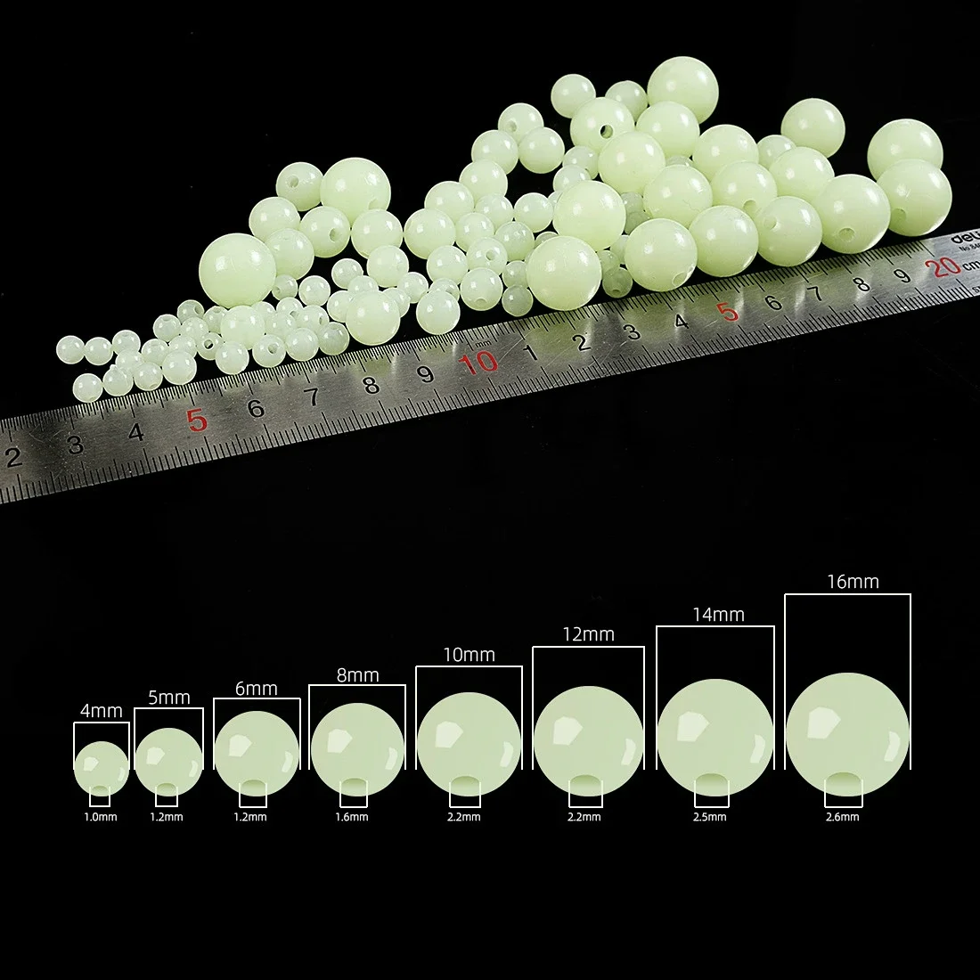 100pcs/Lot for Outdoor Fishing Accessories Set Luminous Beads 4mm-10mm  Fishing Space Beans Round Float Balls Light Glowing