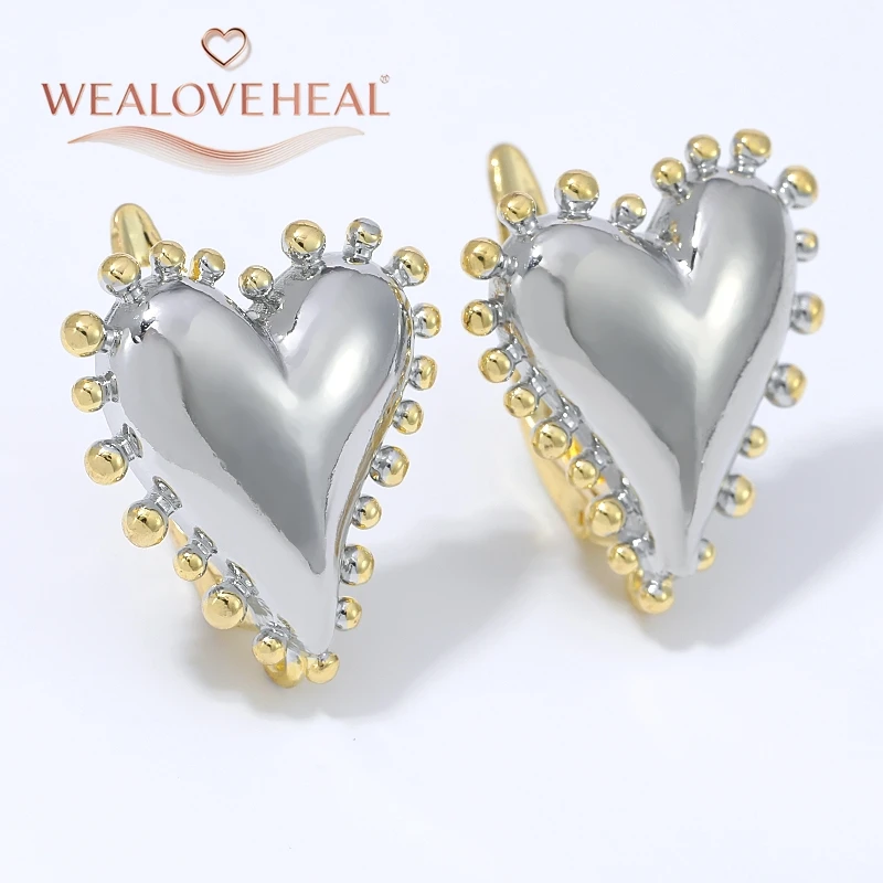 Zschmuckherstellung zubehör, weifarbige Messing-Herz-Ohrringverschlüsse, Gold-Rhodium-beschichtet, perlenbesetzt, voluminös mit Öse für DIY-Schmuckherstellungskomponenten