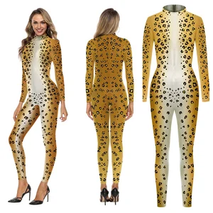 Women Men Animals Tiger Leopard 3D Printed Jumpsuit Adults Halloween Cosplay Costume for Dancing Party Dress Up