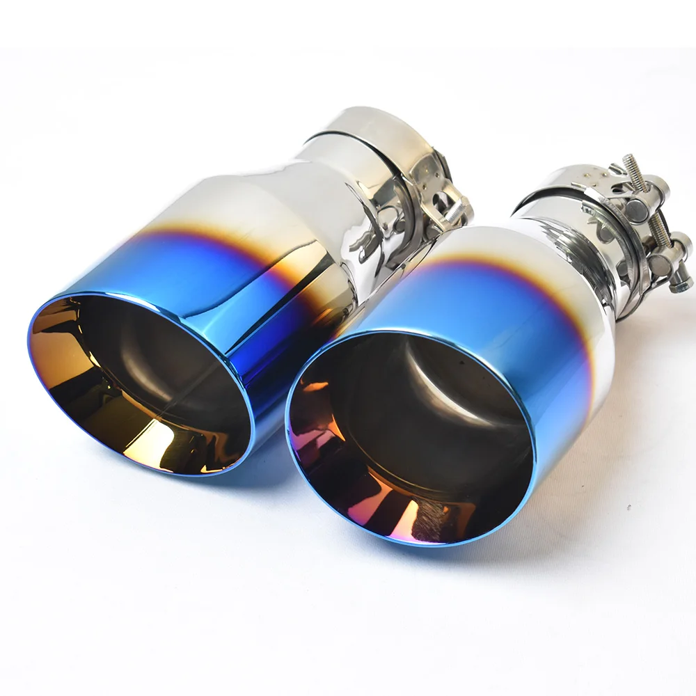Exhaust Muffler Tip 1 PC Car Blue Burnt Stainless Steel Flange Slashed Bevel Edge