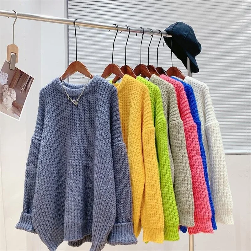 

Candy Colors Sweater Women O Neck Lazy Oaf Pullover Solid Soft Warm Thick Sweater Women Winter Knitwear Tops Vintage Jumpers