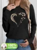 100% Cotton Women's T-shirt Long Sleeve Top Heart Butterfly Print Clothing Casual Aesthetic Grunge T Shirt