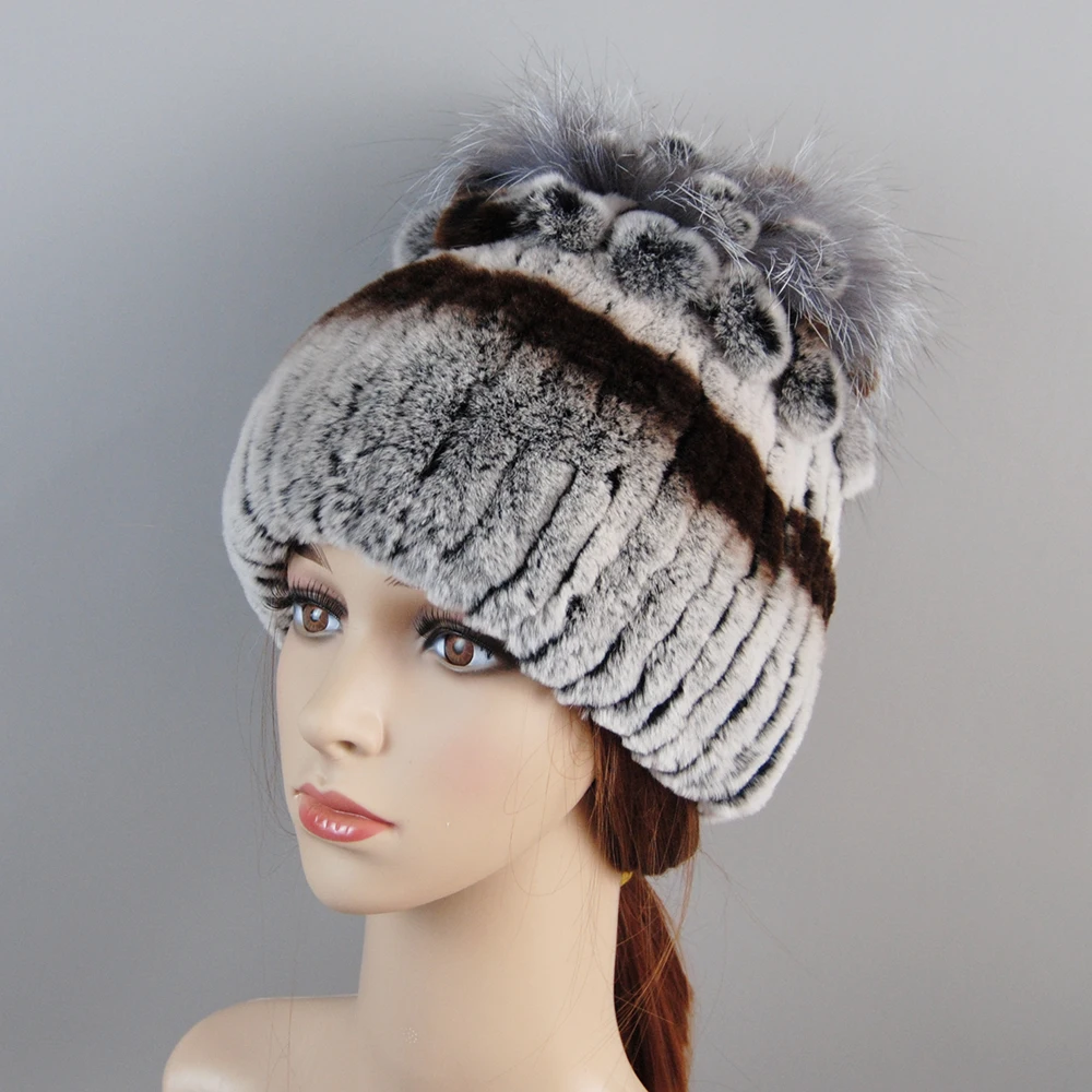 2025 Lady Warm Knitted 100% Genuine Rex Rabbit Fur Hats Russia Winter Quality Real Fur Hat Natural Warm Snow Rex Rabbit Fur Caps 6