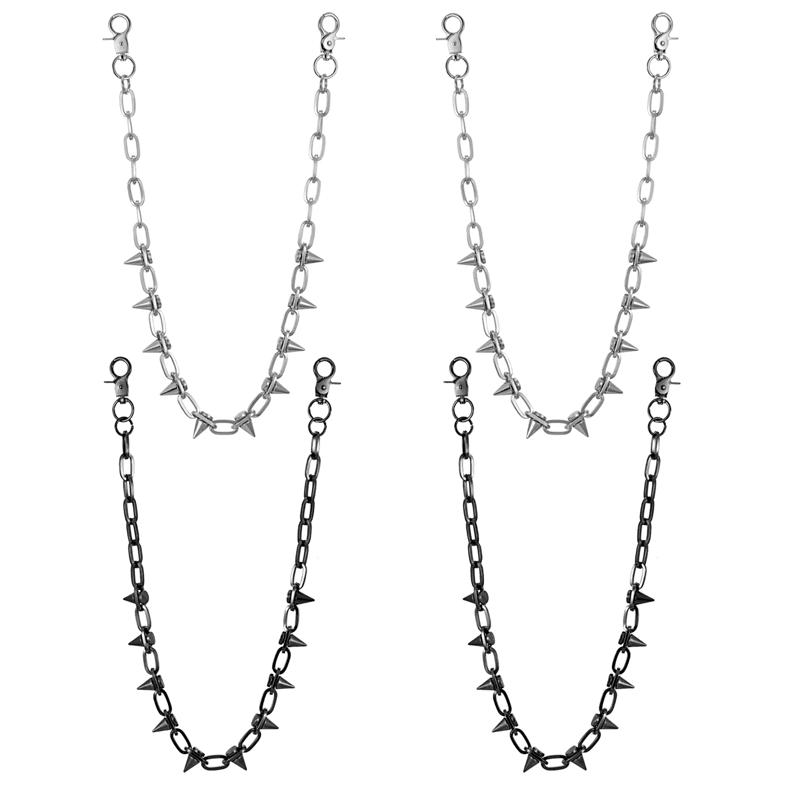 힙합 펑크 청바지용 지갑 체인 2개, 어반 펑크 청바지 키체인, 스트리트웨어 고스 리벳 바이커 액세서리 (남녀공용)