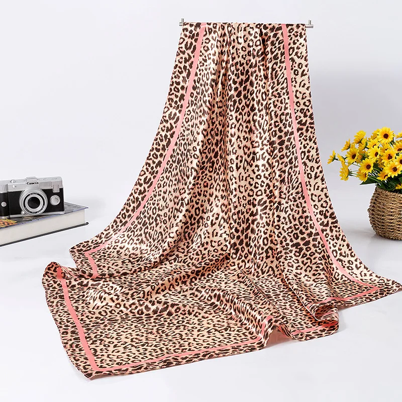 

Square 90cm Fashion Leopard print flower Women Silk Scarf Bandana Hijab Lady Wrap Headband muffler Christmas Wedding gift