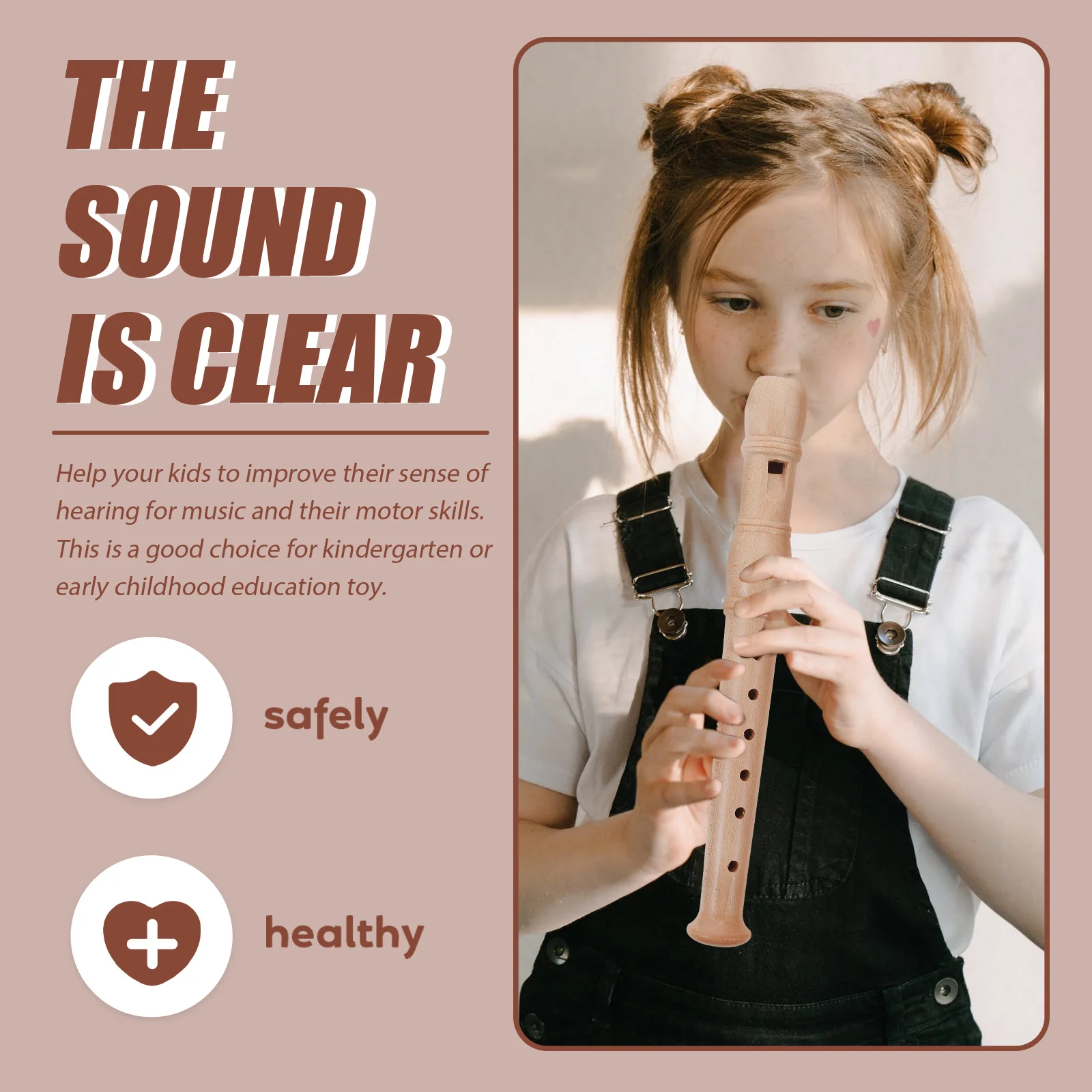 Recorder Toy Kids Clarinet Wear Resistant Convenient Wooden Flute Clarinet 6-hole Soprano Recorder for Home School