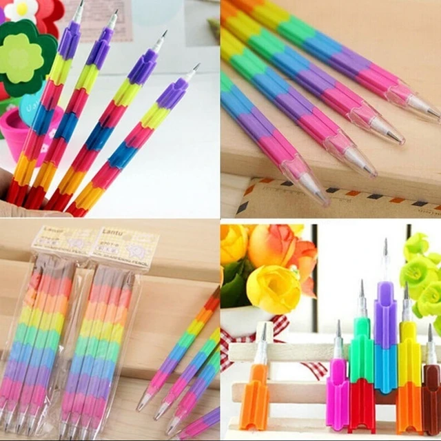 Rainbow Pencils Stackable Crayons Creative Rainbow Colored Pencils For Kids  12-Color Stacking Pen Favor For School Kids Gift