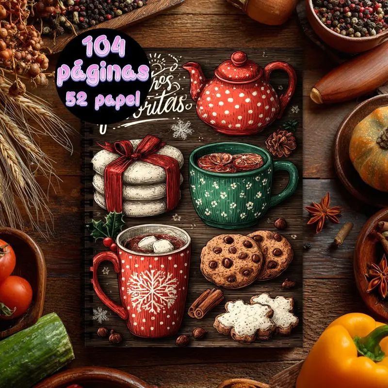 A5 스페인어 스파이럴 노트, 남녀 모두를 위한 레시피 수집 책, 최대 100가지 레시피 수용 가능, 크리스마스 테마 디자인