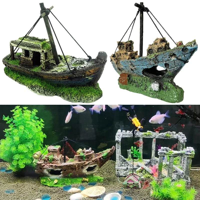 Aquarium Resin Ornament Pirate Ship Wreck Ship Decor Boat Decorations