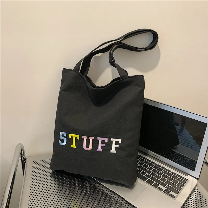 Popular Canvas Shoulder Bag Women's New Korean Fashion Large Capacity Tote Shoulder Bag Casual Simple Luxury Brand Shoulder Bag