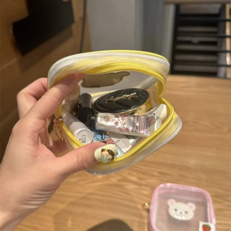Rilakkuma Storage Bag Peripheral Mini Makeup Organizer Mesh Square Transparent Storage Makeup Bag Decoration Kawaii Girls Gifts