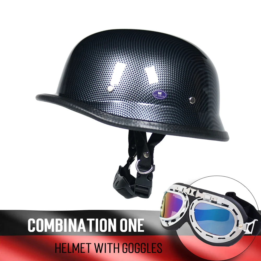 NAIQIALUO Demi-Casque Moto Cruiser Chopper Biker Homologué Dot/ECE Casque De Moto à Face Ouverte En Plastique ABS Adulte Casque De Moto Scooter Pour Homme Et Femme Style Allemand Vintage D,L=57-58CM