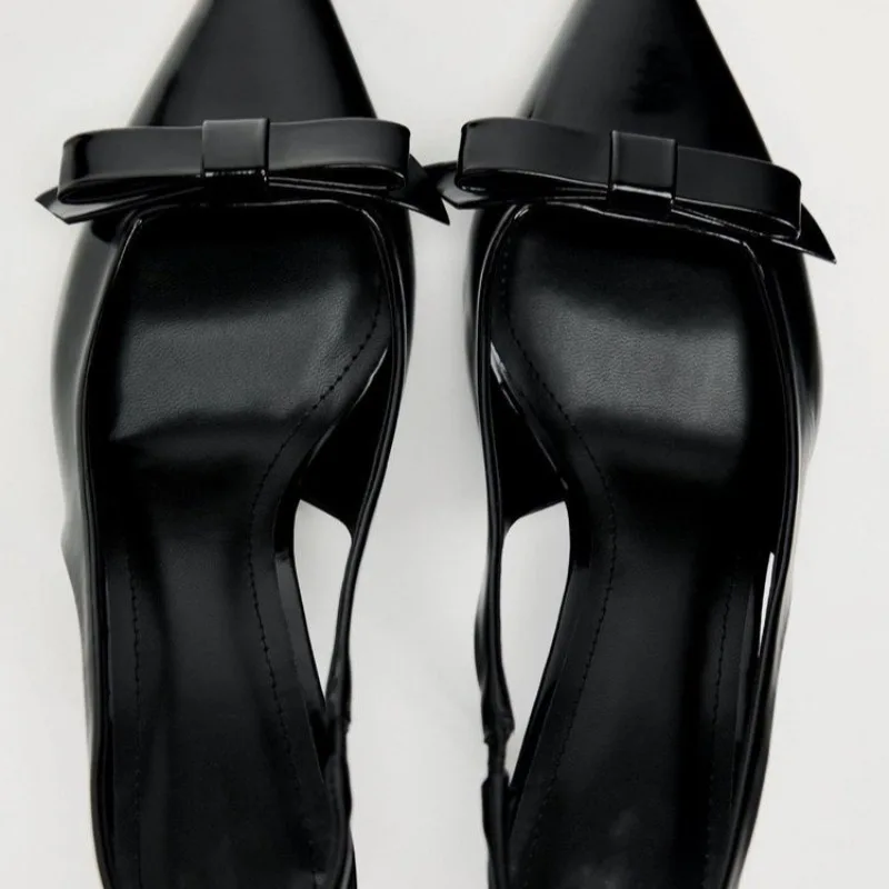 2024 Modern Office Shoes for Women Black Wedding Slingback Pointed Toe Butterfly Decoration Female High Heeled Sandals 3