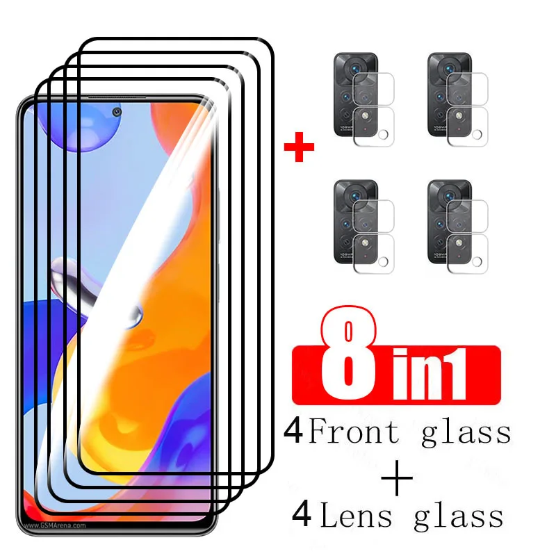 

Закаленное стекло 8 в 1 для Xiaomi Redmi Note 11, защита экрана, полное покрытие, пленка для объектива для Redmi Note 11 Pro Plus 11 S, искусственное стекло
