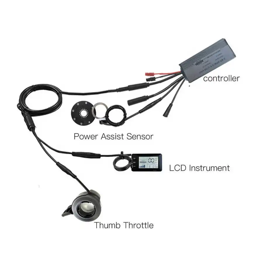 Electric Bike Motor Controller Modification Kit with 22A Controller + GD01 Panel + Throttle Dial Boost Sensor 1 to 2 Wire