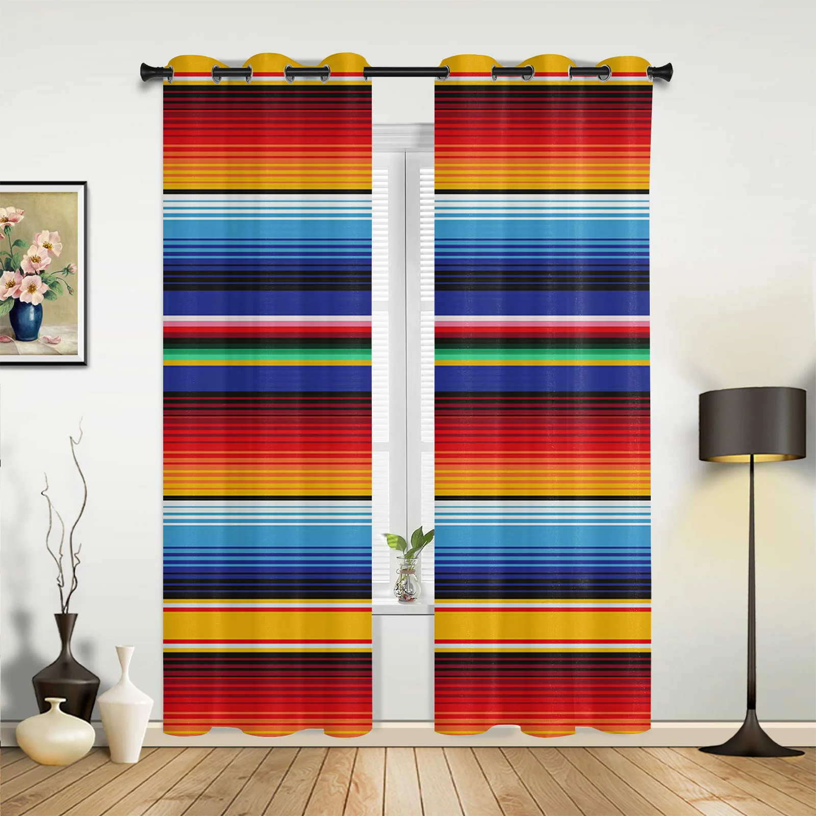 

3D Colorful Mexican Stripes New Window Curtains for Living Room Kitchen Indoor Decor Window Treatment Valances Curtain 2 Panels