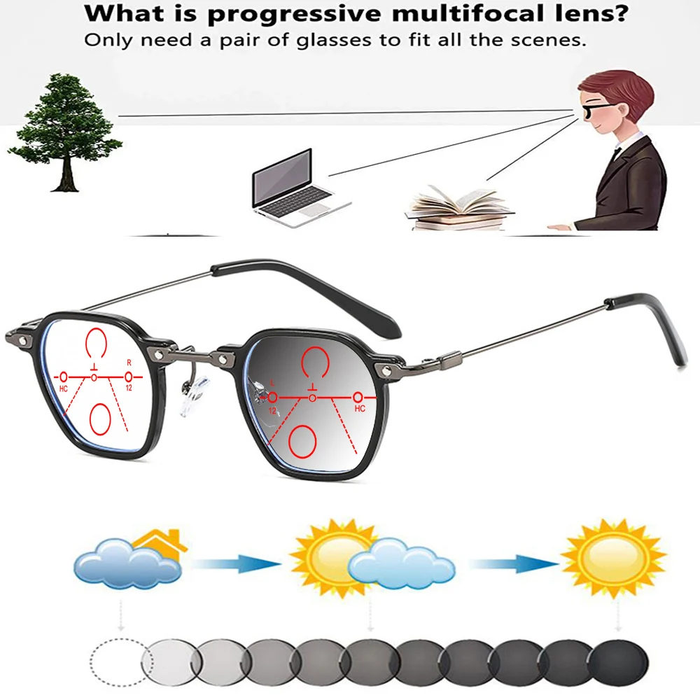 

Маленькая круглая индивидуальная оправа модные удобные носовые очки фотохромные прогрессивные Мультифокальные очки для чтения от + 0,75 до + 4