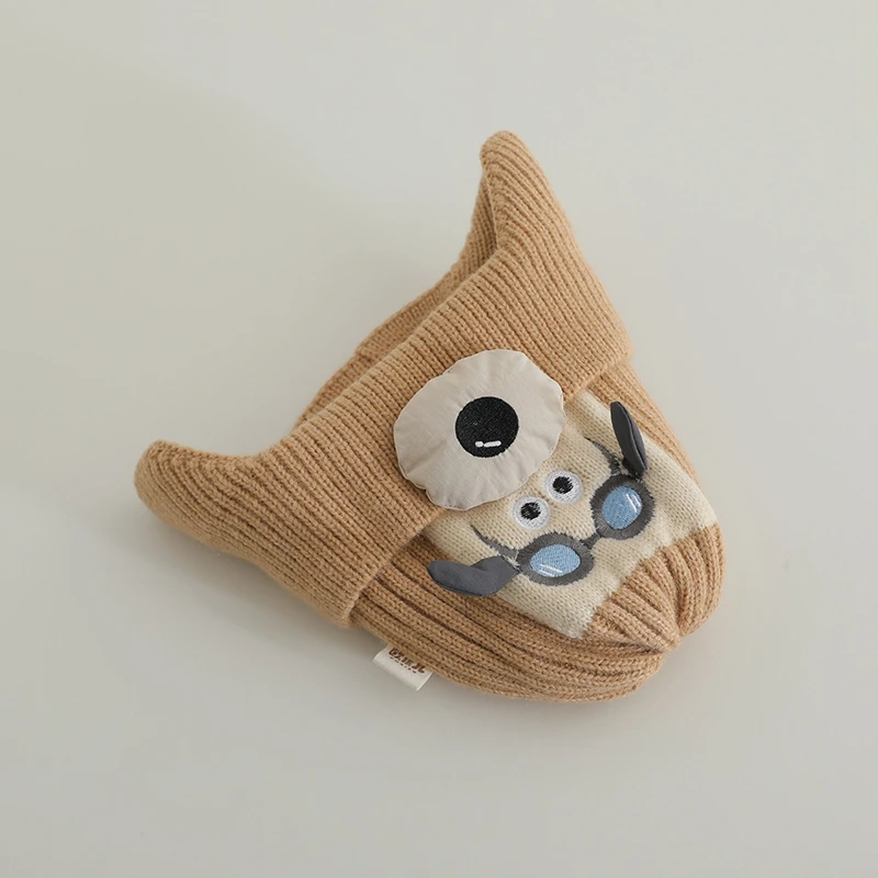 New Winter Kids Cartoon Knitted Hats Warm Ear Protection Hat for Boys Double Layer Pullover Beanie Cap 1-4Y