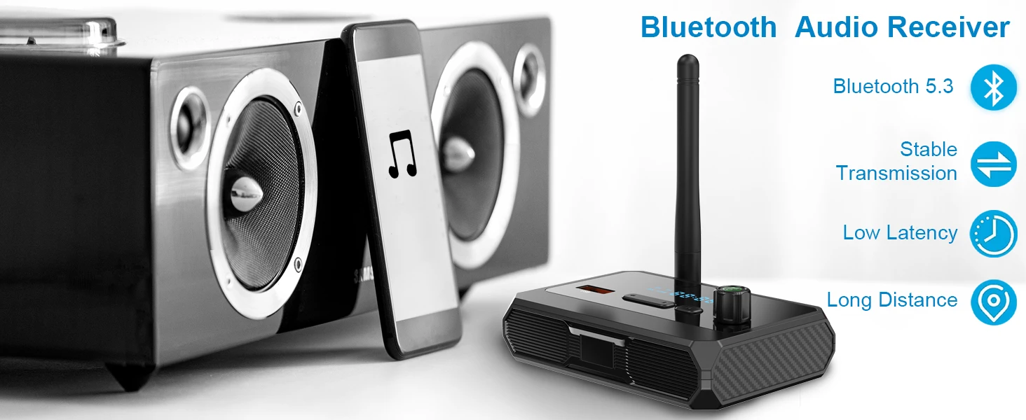 Bluetooth 5.3 Audio Receiver Wireless Audio Adapter With AUX 3.5mm RCA Optical J
