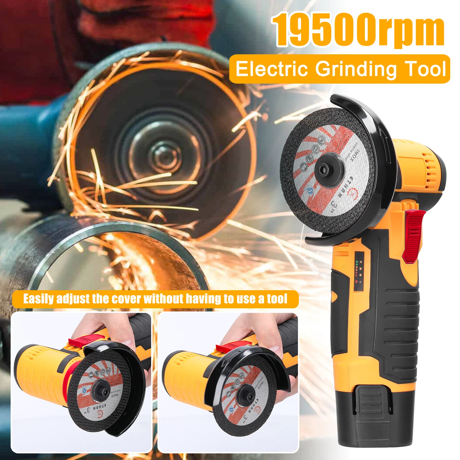 

12V 19500rpm Mini Angle Grinder Household Electric Angle Grinder with Rechargeable Battery and Brushed Motor for DIY Projects