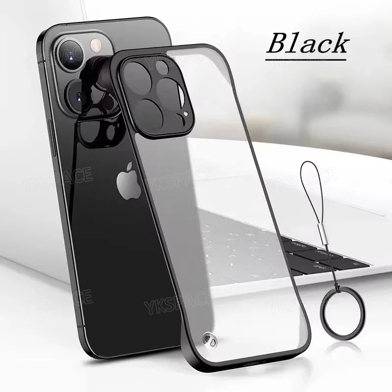 Frameless Translucent Matte Phone Case with Finger Ring - Shockproof Hard PC Cover, Available in 3 Colors