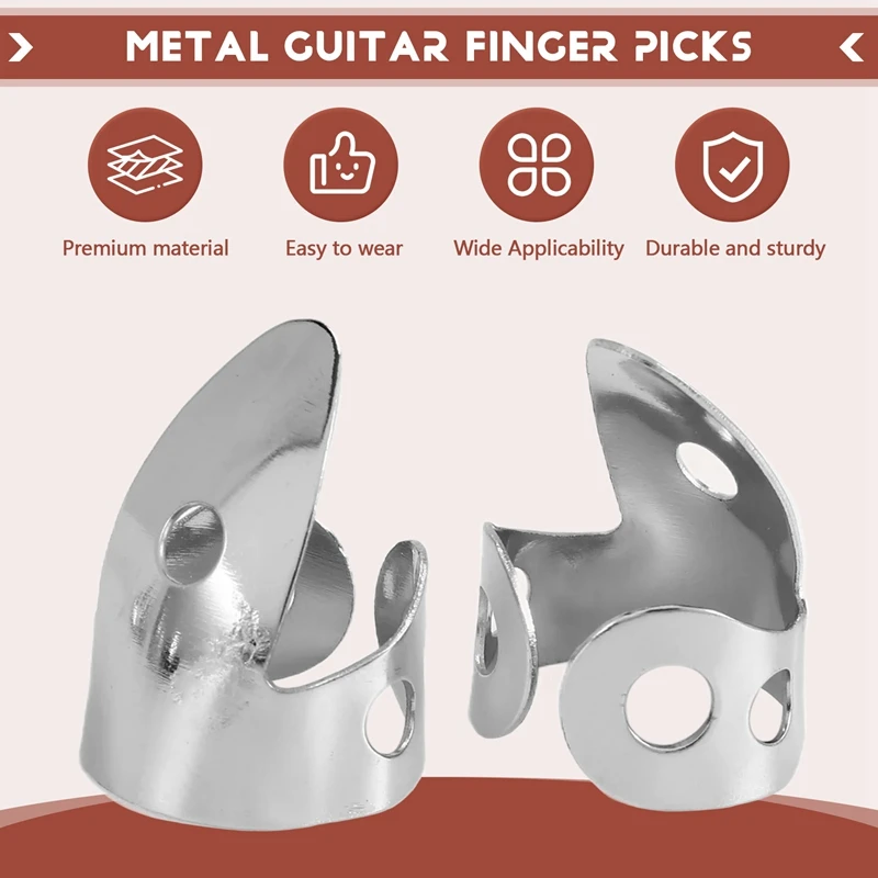 ABJX New 12 Pcs Steel Finger Picks Set,Metal Finger Picks Adjustable Bass For Guitar, Banjos And Other Instruments