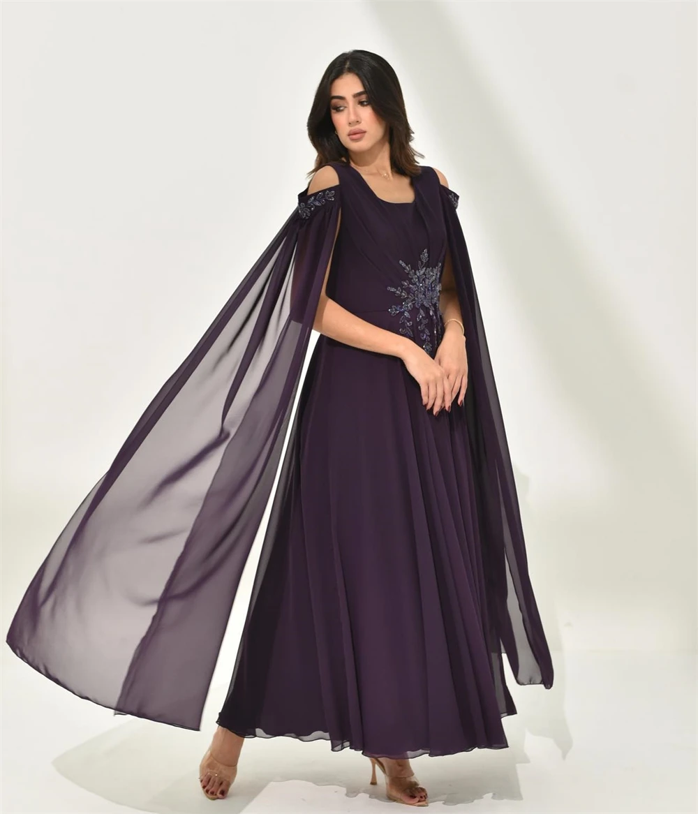 

Prom Dress Saudi Arabia Modern Style Off The Shoulder A-line Appliques Beading Chiffon Bespoke Occasion Dresses