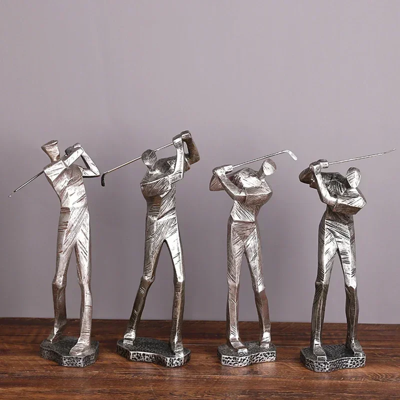 

Huge Golf Player Figurine Resin Sportsman Statue Industrial Geometrical Shape Golfer Accessory Light Luxury Club Bar Home Decor