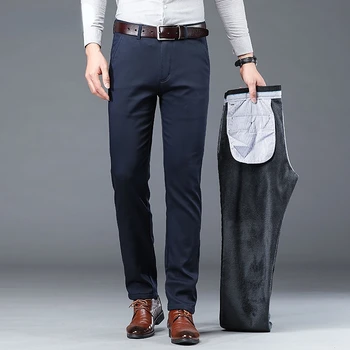 따뜻한 플리스 라이너 기모 슬림 캐주얼 바지 남성용, 두꺼운 야외 우아한 정장 바지, 2022 겨울 신상