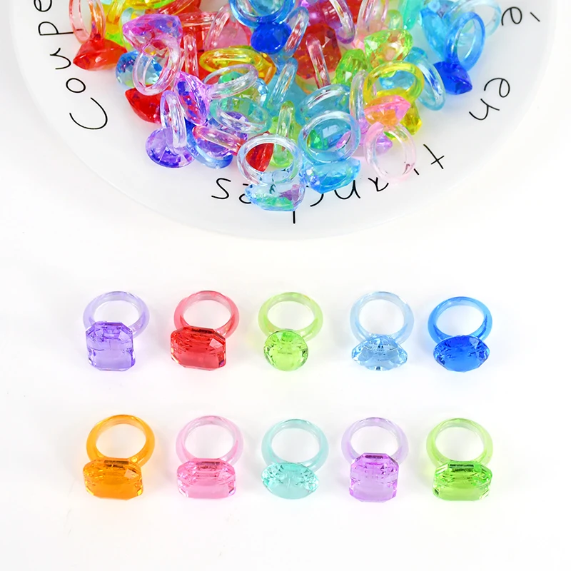 10pcs Acrylic Crystal Candy Animal Conch Shape Kids Toys Colorful Plastic Diamond Ring Birthday Gift Board Games Accessories