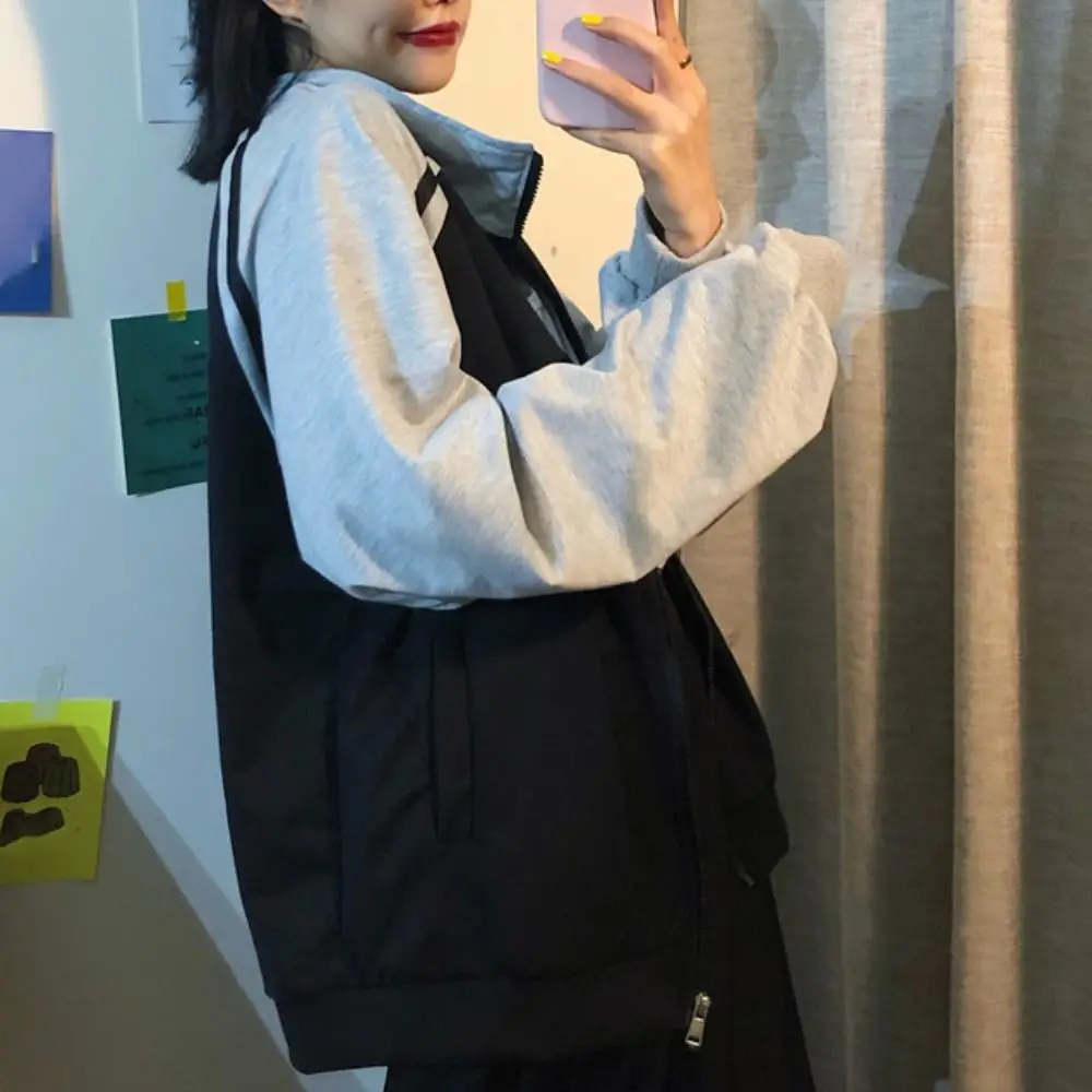 Comfortable Lapel Collar Long Sleeved Hooded Y2k Sweet Loose Sweatshirts for Women Retro Korean Ins Baseball Jersey Top Couple