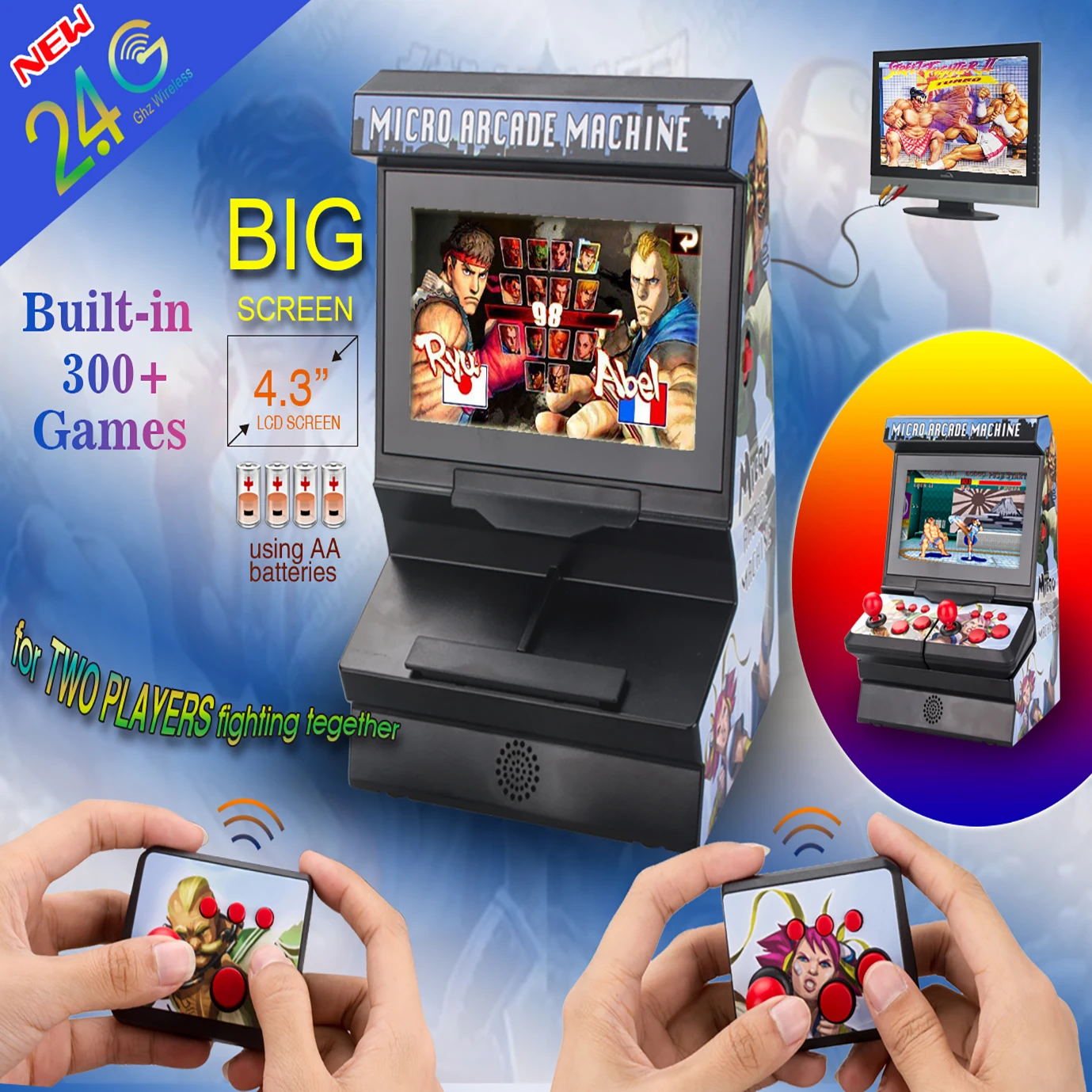 4.3-inch 2.4G Wireless 8-bit Mini Arcade Video TV AV Output Classic Retro Game Console Plug&Play Handheld Electronics Station