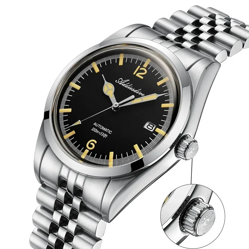 ADDIESDIVE 39mm Men's Automatic Mechanical Watch Leisure Stainless Steel Dive Watches Bubber Mirror Luminous Relogios Masculino