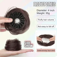 Chignon synthétique avec Clips élastiques circulaires, 1 pièce, perruque de cheveux lisses en forme de nid d'oiseau, chignon rétractable pour femmes 3