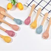 100% Food Grade Silicone Baby Wooden Handle Fork Spoon For Children's Eating Training Spoon For Complementary Food Tableware Set 3