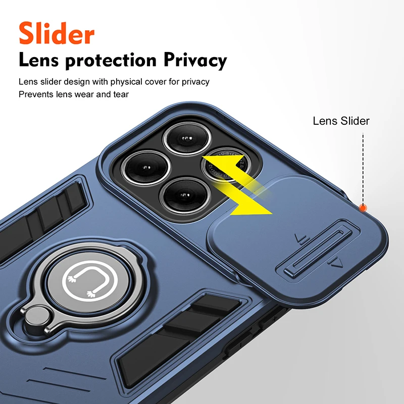 Shockproof Rugged Phone Case with Ring Holder and Camera Protection