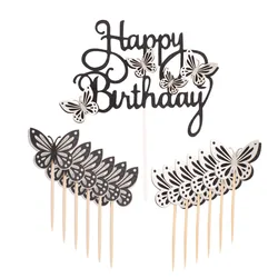 Glitter Butterfly Cake Toppers Set - 13pcs for Celebrations & Decorations (Black)