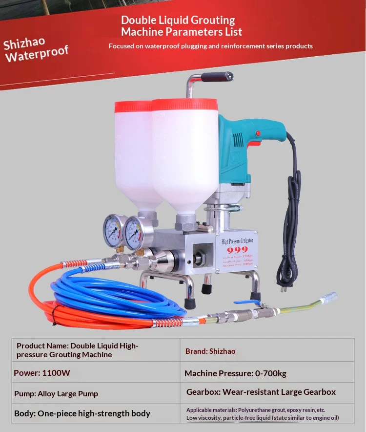 JH 1100W Dual-Component High Pressure Grouting Machine 0-700kg for Polyurethane
