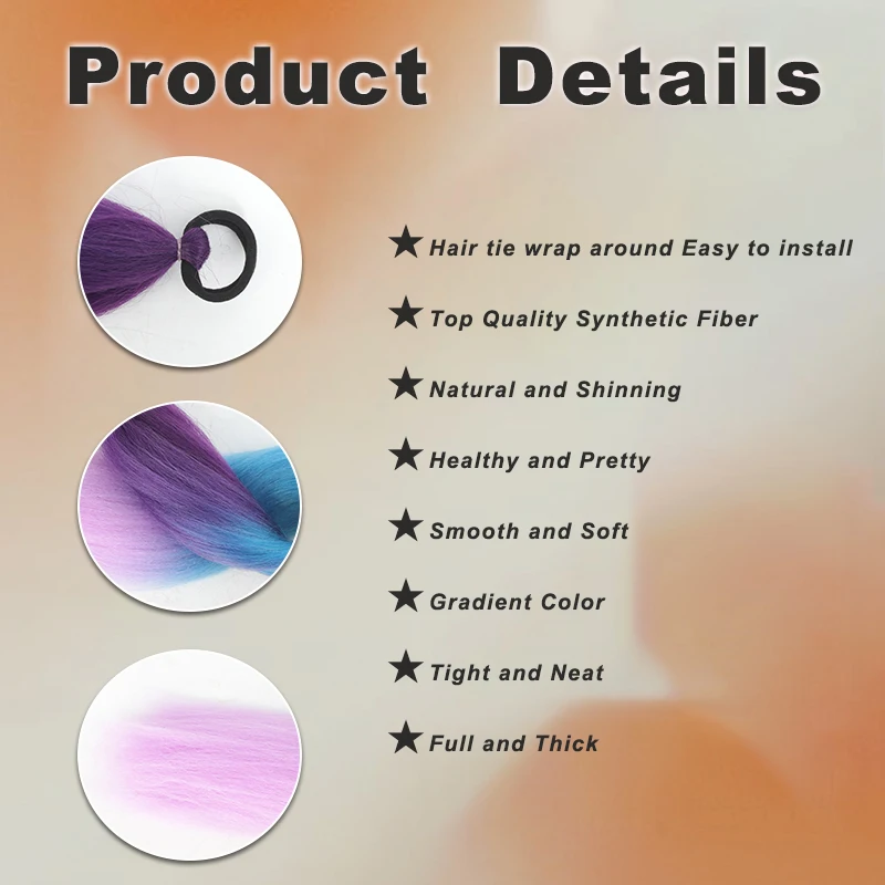 LUPU 26 inch DIY Ombre Giant Ponytail Synthetic Braided Hair for Girls With Braided Hair Elastic and Perfect for Christmas